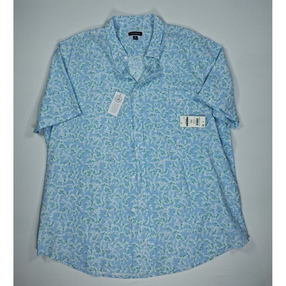 Men's XXL Club Room Short sleeve Button down Shirt Pale Ink Blue Linen